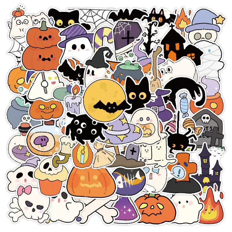 [gallery] Cute cartoon Halloween sticker collection — pumpkins, ghosts, bats, and haunted houses