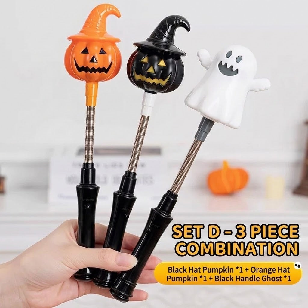 Set D — 3-piece mix: orange-hat, black-hat, and ghost wands