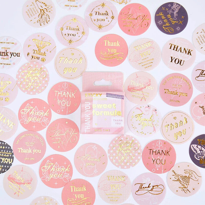 [gallery] Rose pink gold-foil thank-you sealing stickers — Sweet Formula style