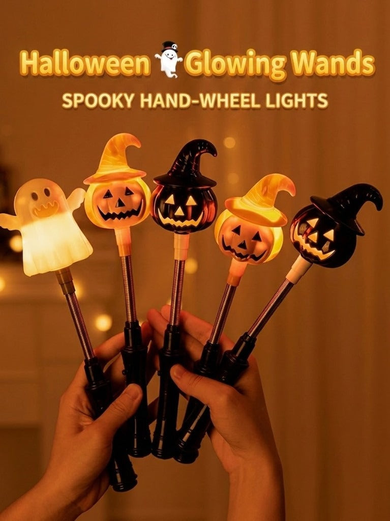 Halloween glowing pumpkin lantern wands — ghost, orange-hat, and black-hat styles