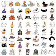 [gallery] Grid of small Halloween sticker designs — pumpkins, ghosts, candles, witches, and cats