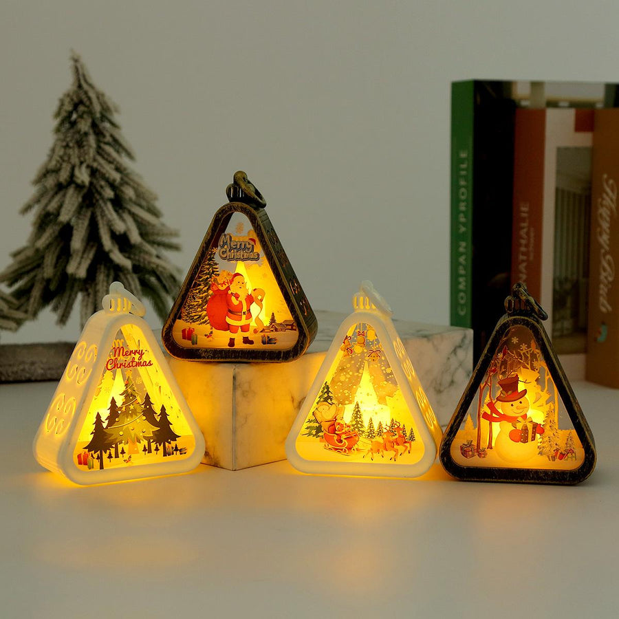 [gallery] Christmas retro LED lanterns — white and antique bronze finishes glowing on a shelf