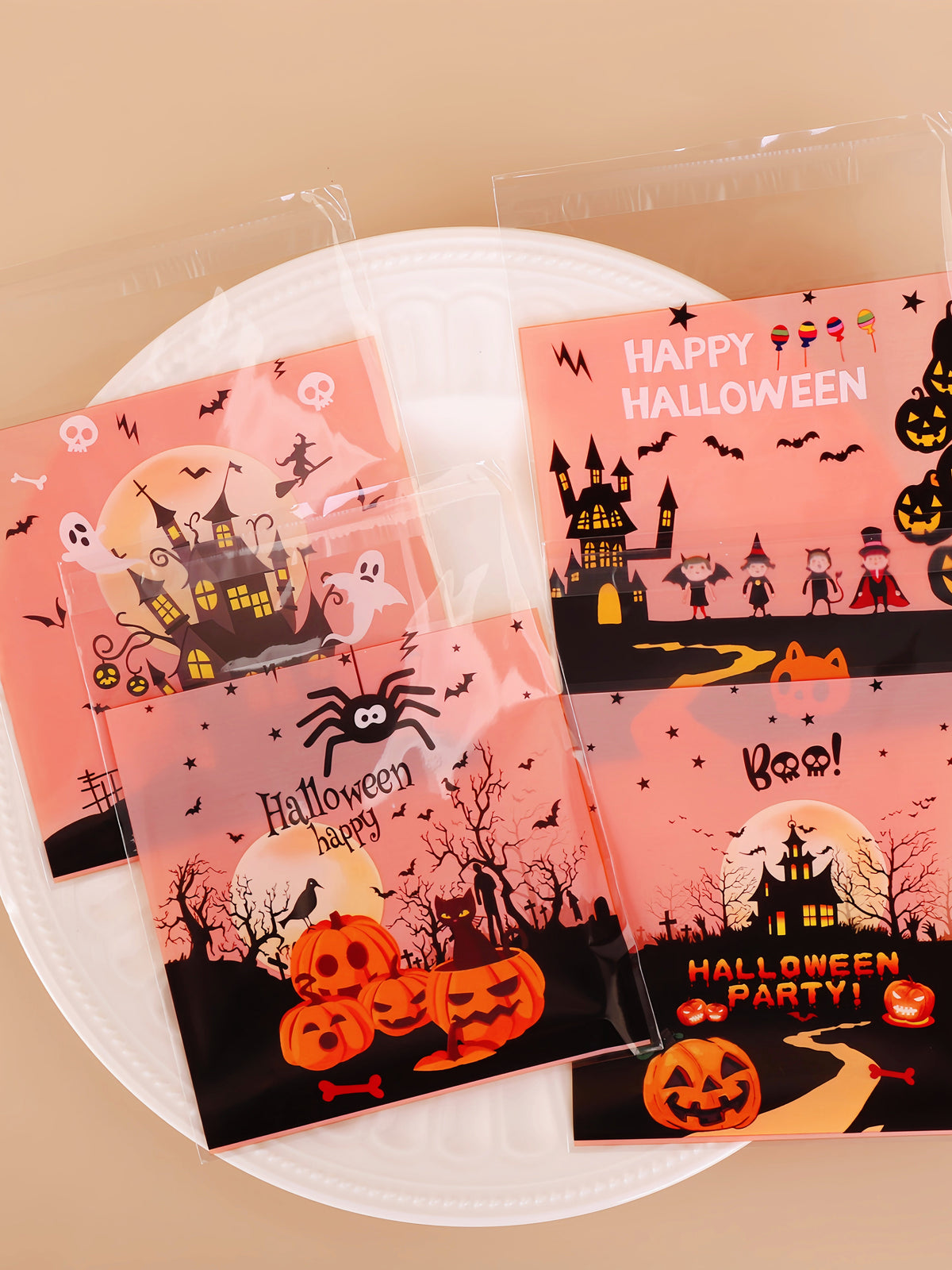 Halloween treat bags — Bat Castle mix four designs