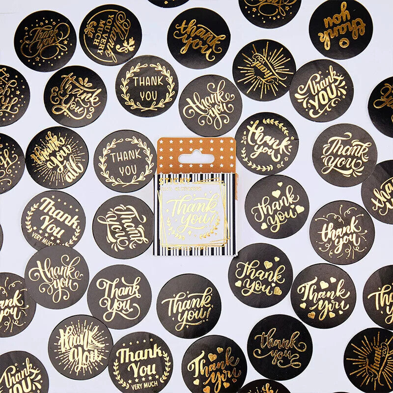 Black and gold-foil thank-you sealing stickers