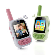[gallery] W1 video walkie-talkie pair in pink and green on white background