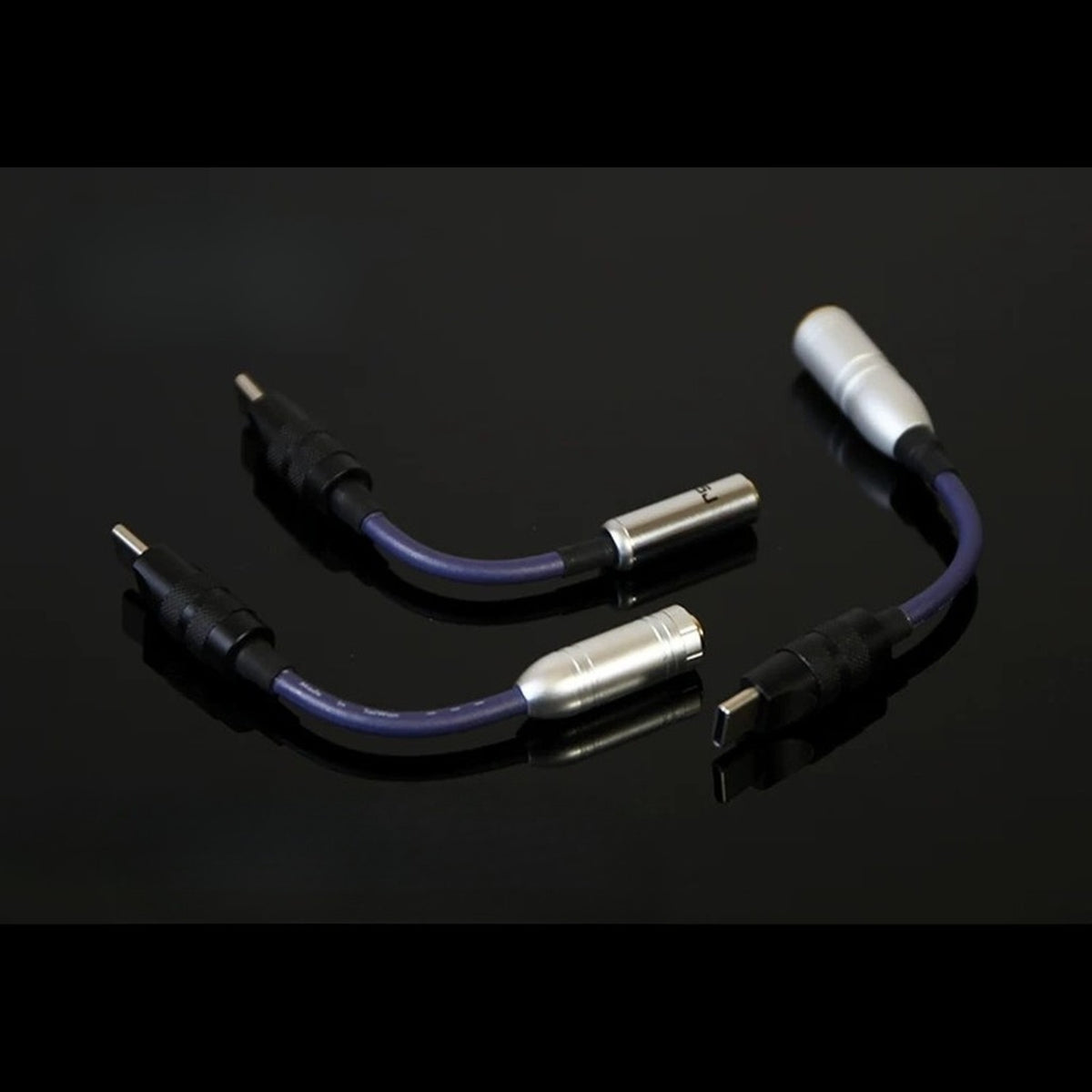 Three USB-C headphone DAC variants showing different jack housings