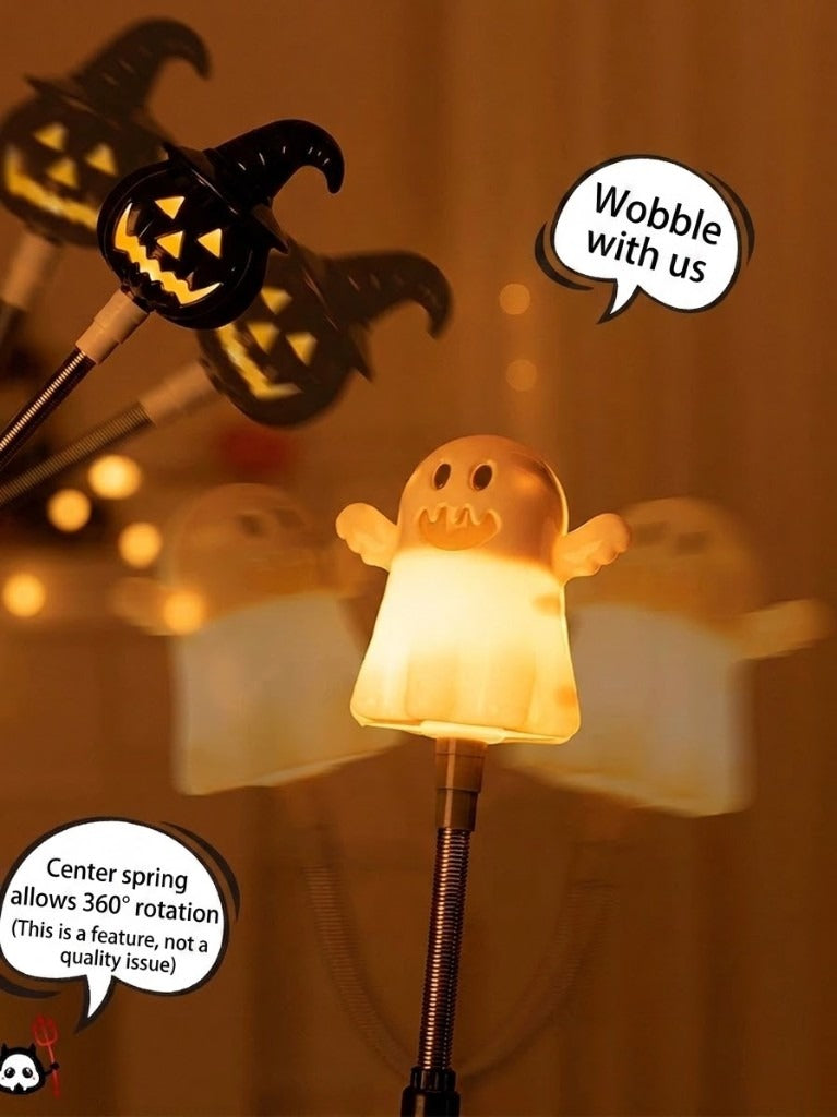 Halloween pumpkin lantern wand — center spring wobbles 360°