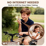 [detail] W1 kids using video walkie-talkies outdoors — no internet needed