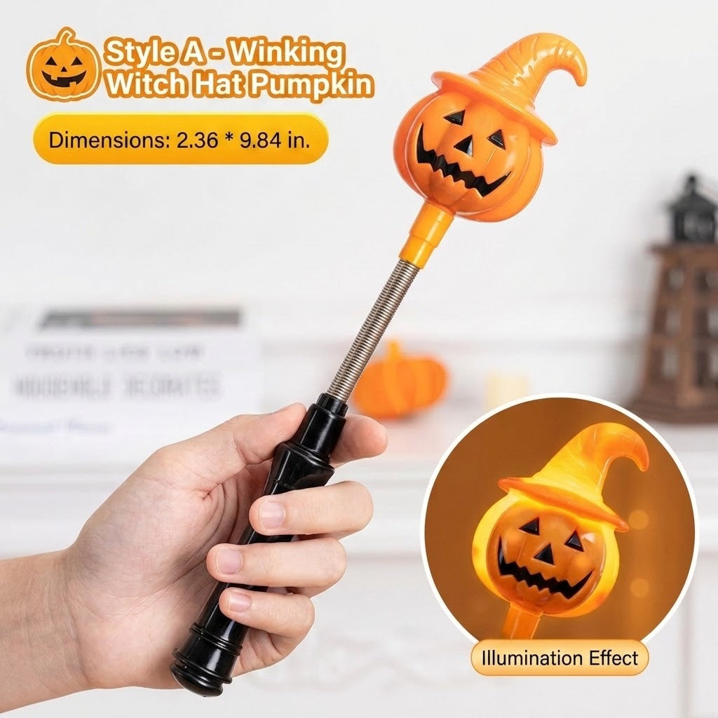 Style A — orange-hat winking witch pumpkin wand with illumination effect