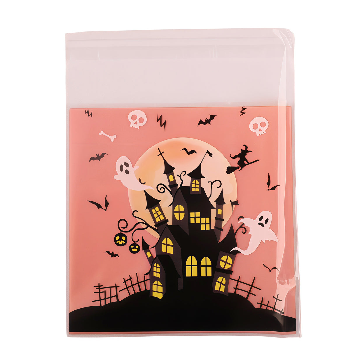 Halloween self-adhesive treat bag — haunted castle print