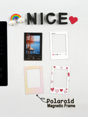 [gallery] ELFINBOOK instant photo fridge magnets — four frame styles on a fridge