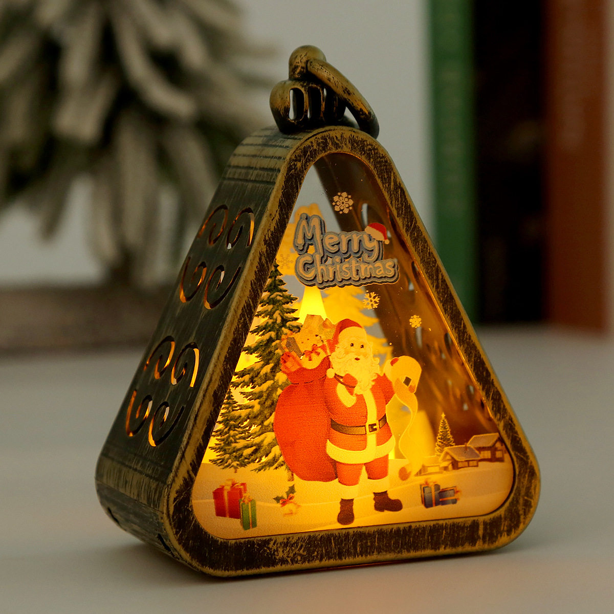 Christmas Retro LED Lantern — Antique bronze · Santa