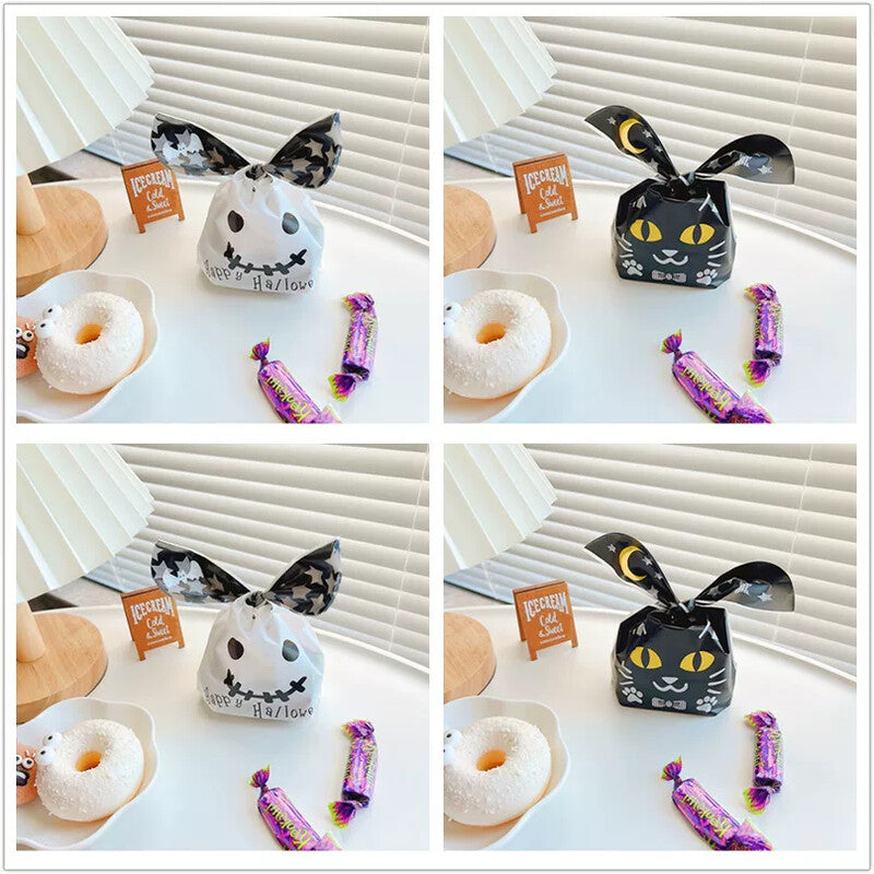 Ghost and black cat mix of bunny-ear treat bags