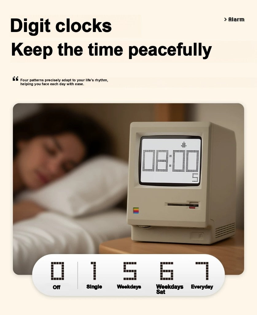 Maclock retro desk clock — alarm modes and peaceful bedside time
