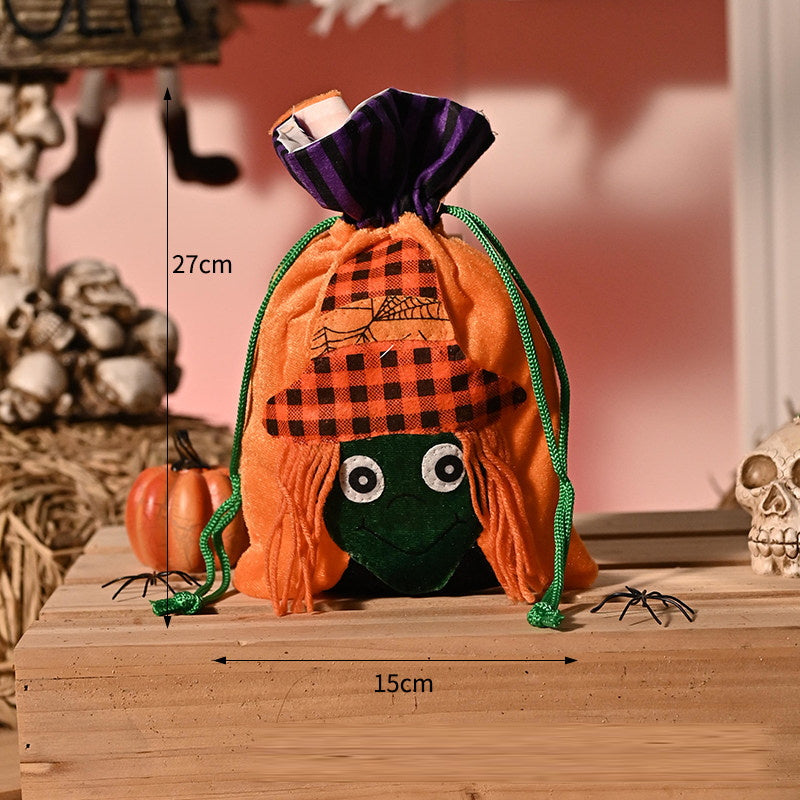 Halloween Plush Candy Bag — Orange witch drawstring