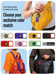 [detail] G22 portable camera — seven colorways and bag-clip lifestyle carry