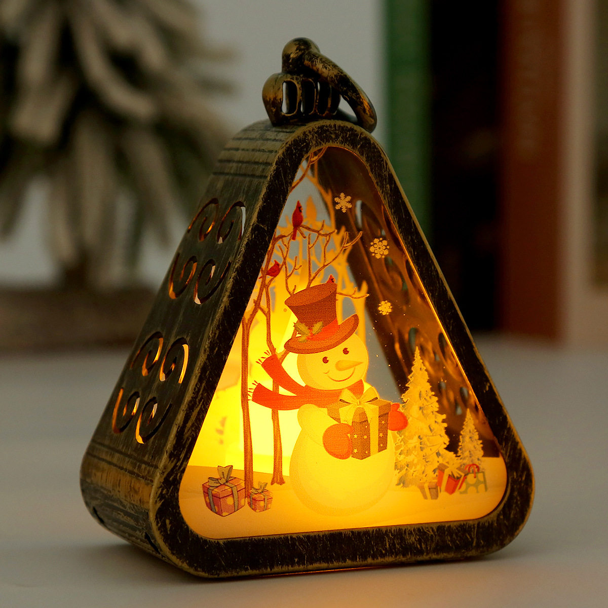 Christmas Retro LED Lantern — Antique bronze · Snowman
