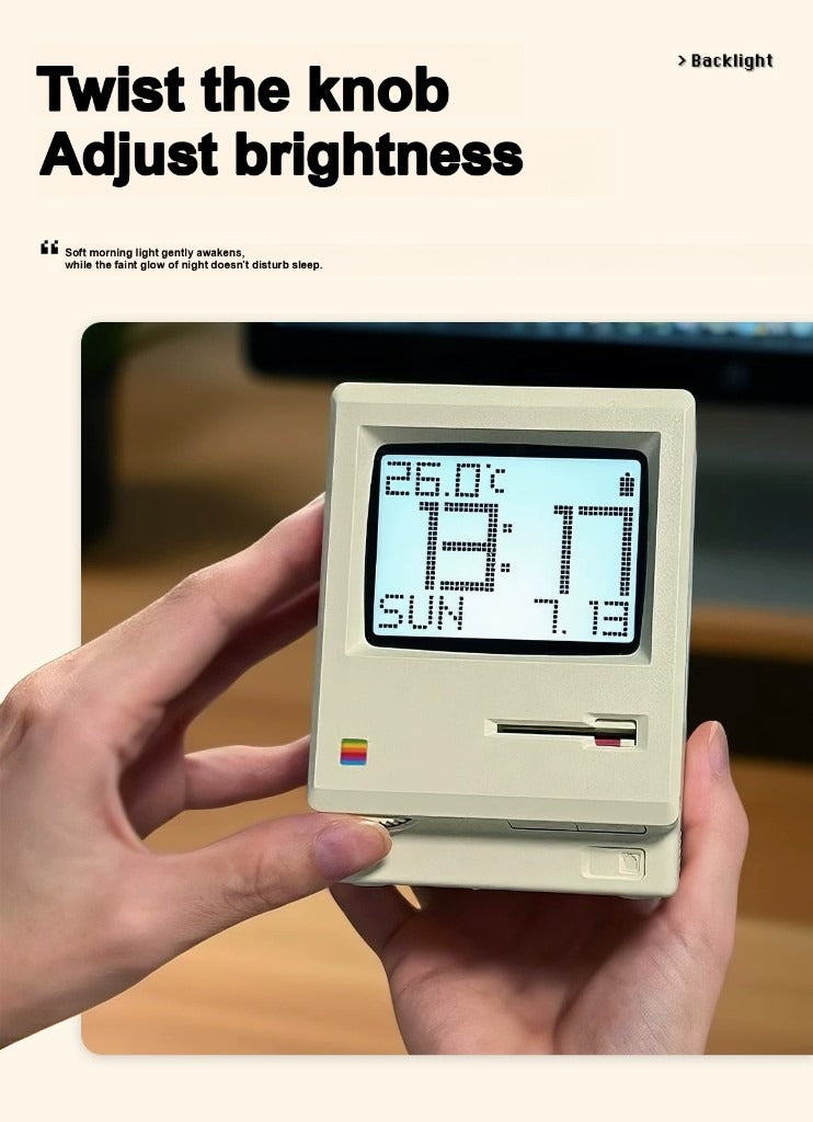 Maclock retro desk clock — twist knob to adjust backlight brightness