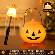 [variant] Ghost stick with black handle + jack-o'-lantern pumpkin bucket with electronic candle