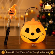 [variant] Orange pumpkin-hat wand + cute pumpkin bucket with electronic candle