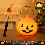 [variant] Witch-hat pumpkin wand + ghost-face pumpkin pail with electronic candle